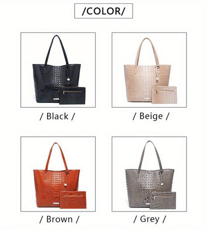 Tote Bag for Women – Large Capacity, Crocodile Pattern Two Piece Set – detail view 23