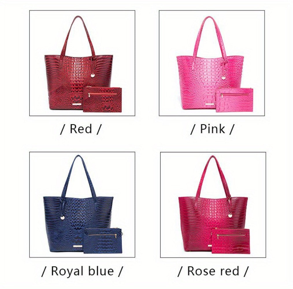 Tote Bag for Women – Large Capacity, Crocodile Pattern Two Piece Set – detail view 24