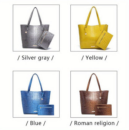 Tote Bag for Women – Large Capacity, Crocodile Pattern Two Piece Set – detail view 25