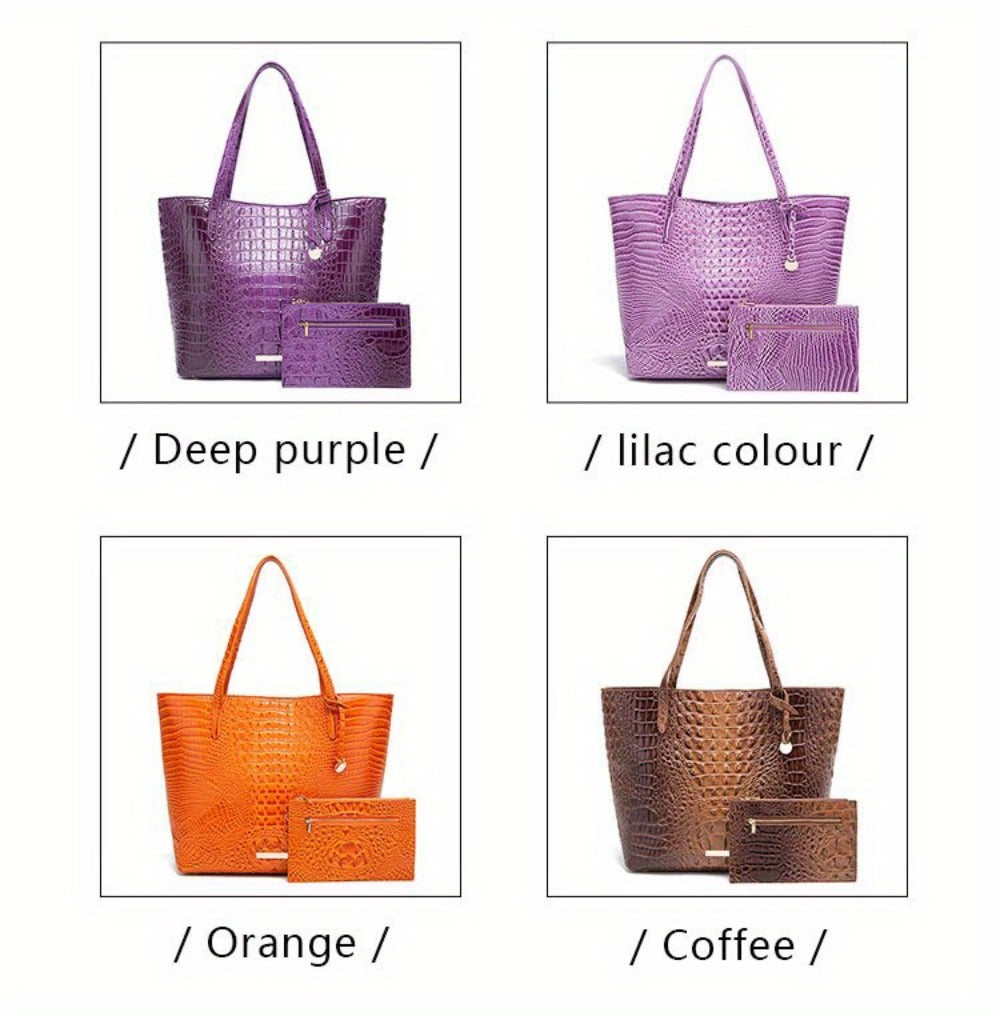Tote Bag for Women – Large Capacity, Crocodile Pattern Two Piece Set – detail view 26