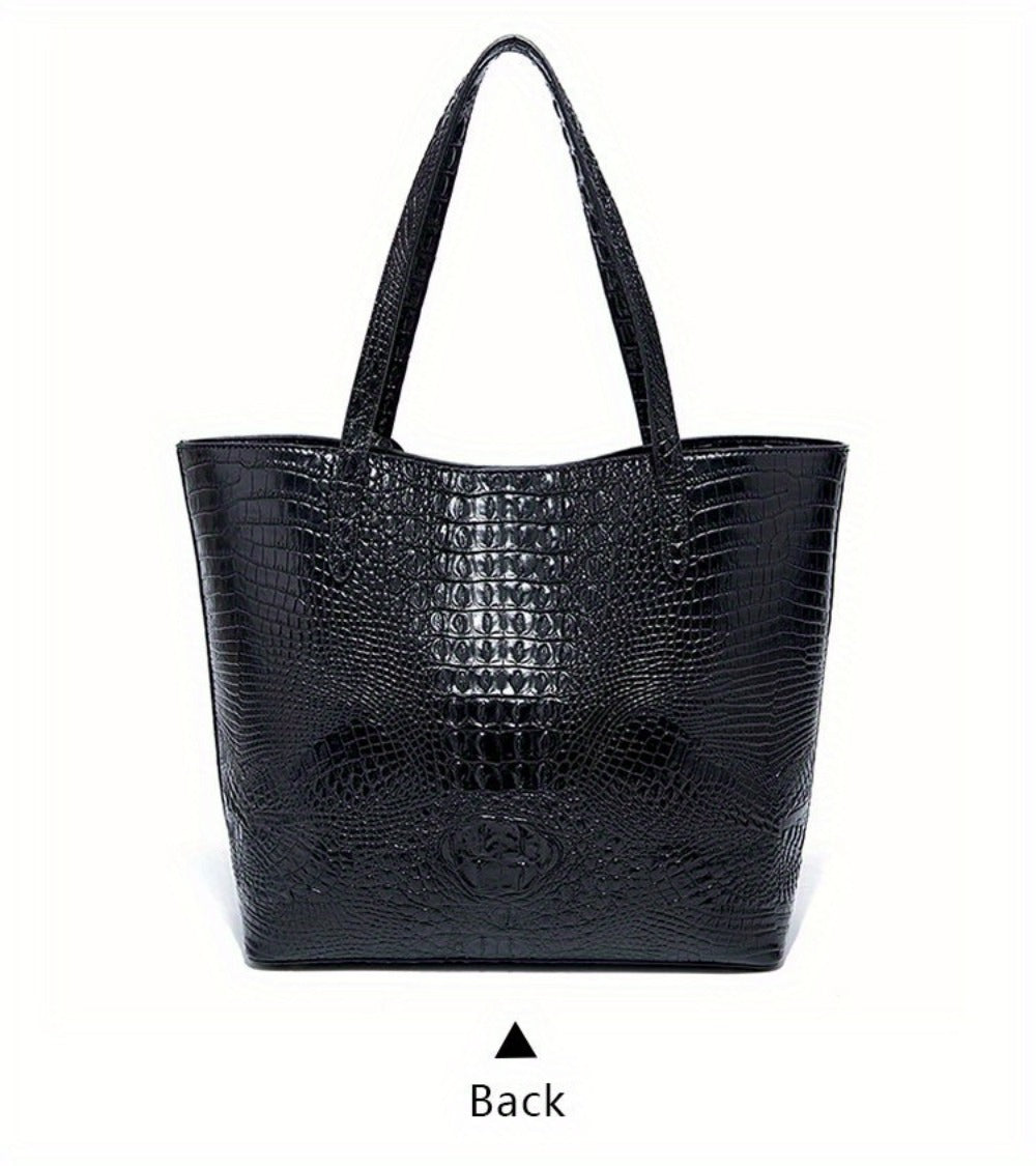 Tote Bag for Women – Large Capacity, Crocodile Pattern Two Piece Set – detail view 29
