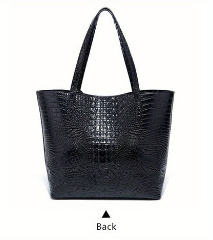 Tote Bag for Women – Large Capacity, Crocodile Pattern Two Piece Set – detail view 29