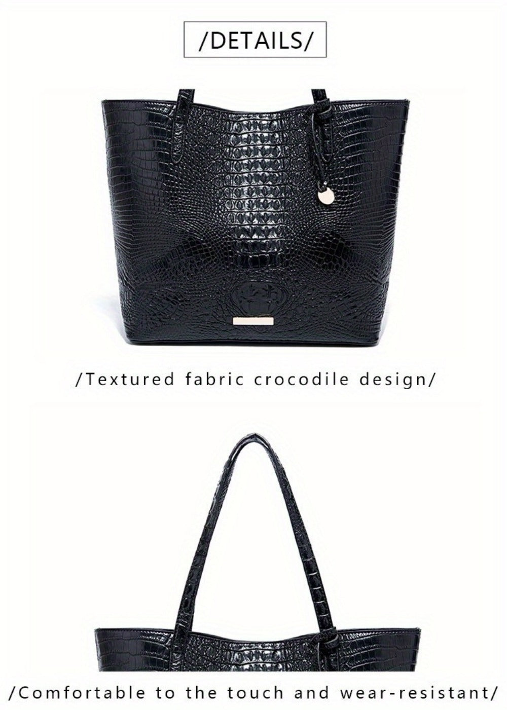 Tote Bag for Women – Large Capacity, Crocodile Pattern Two Piece Set – detail view 30