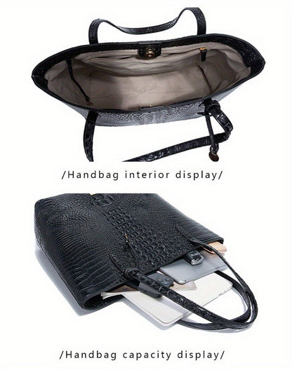 Tote Bag for Women – Large Capacity, Crocodile Pattern Two Piece Set – detail view 32