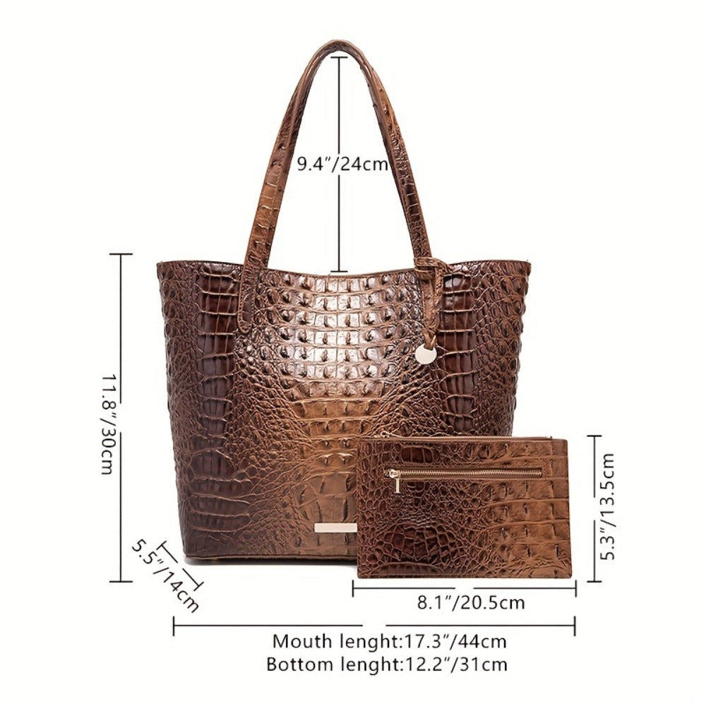 Tote Bag for Women – Large Capacity, Crocodile Pattern Two Piece Set – detail view 7