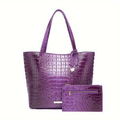 Tote Bag for Women – Large Capacity, Crocodile Pattern Two Piece Set – detail view 11