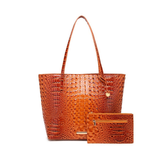 Tote Bag for Women – Large Capacity, Crocodile Pattern Two Piece Set – front view