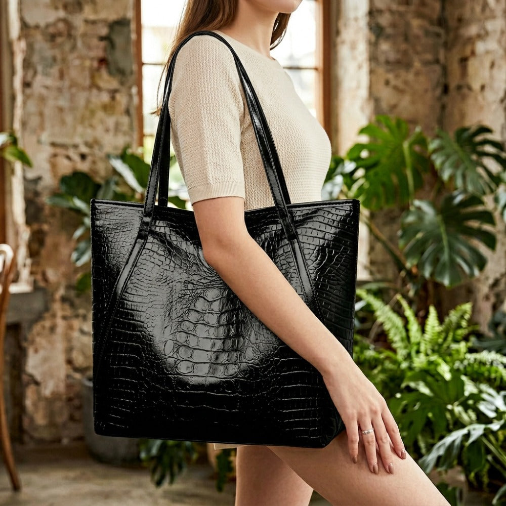 Tote Bag for Women – Large Capacity, Crocodile Print Large Capacity Scratch – detail view 11