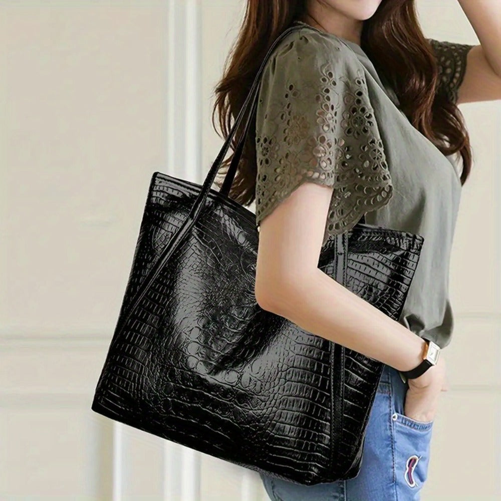Tote Bag for Women – Large Capacity, Crocodile Print Large Capacity Scratch – detail view 12