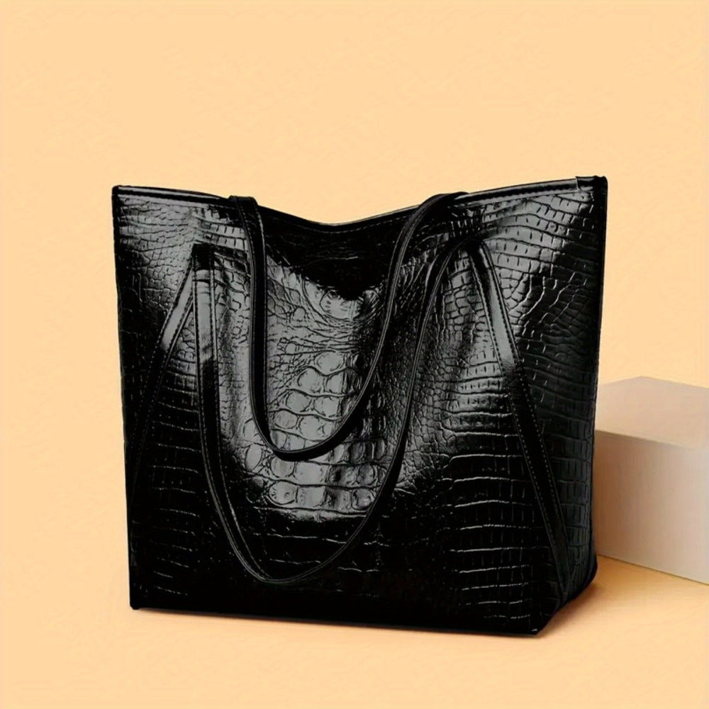 Tote Bag for Women – Large Capacity, Crocodile Print Large Capacity Scratch – front view