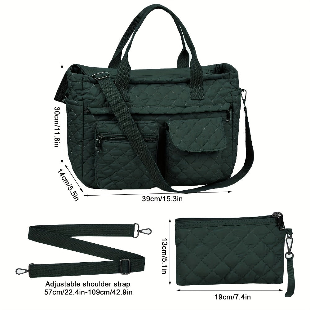Tote Bag for Women – 6 Colors, Nylon, Quilted, Adjustable Strap – detail view 2