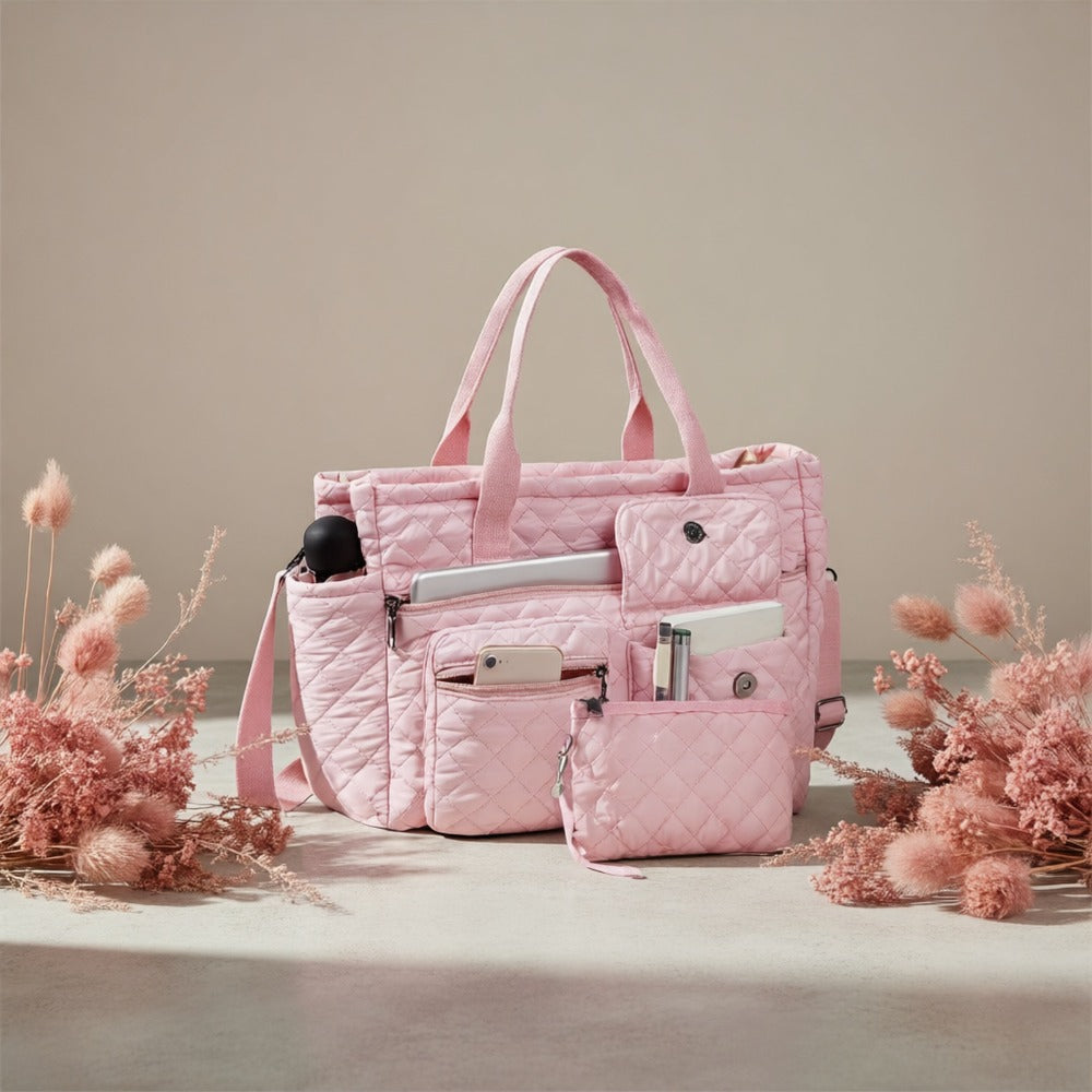 Tote Bag for Women – 6 Colors, Nylon, Quilted, Adjustable Strap – detail view 8