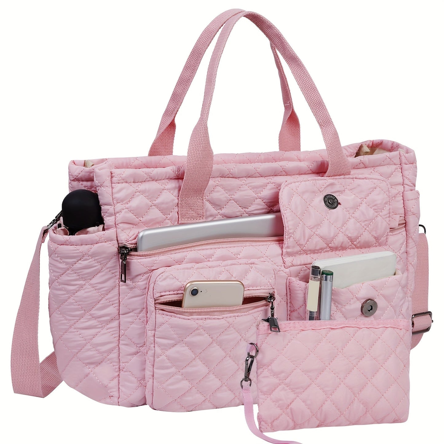 Tote Bag for Women – 6 Colors, Nylon, Quilted, Adjustable Strap – detail view 17