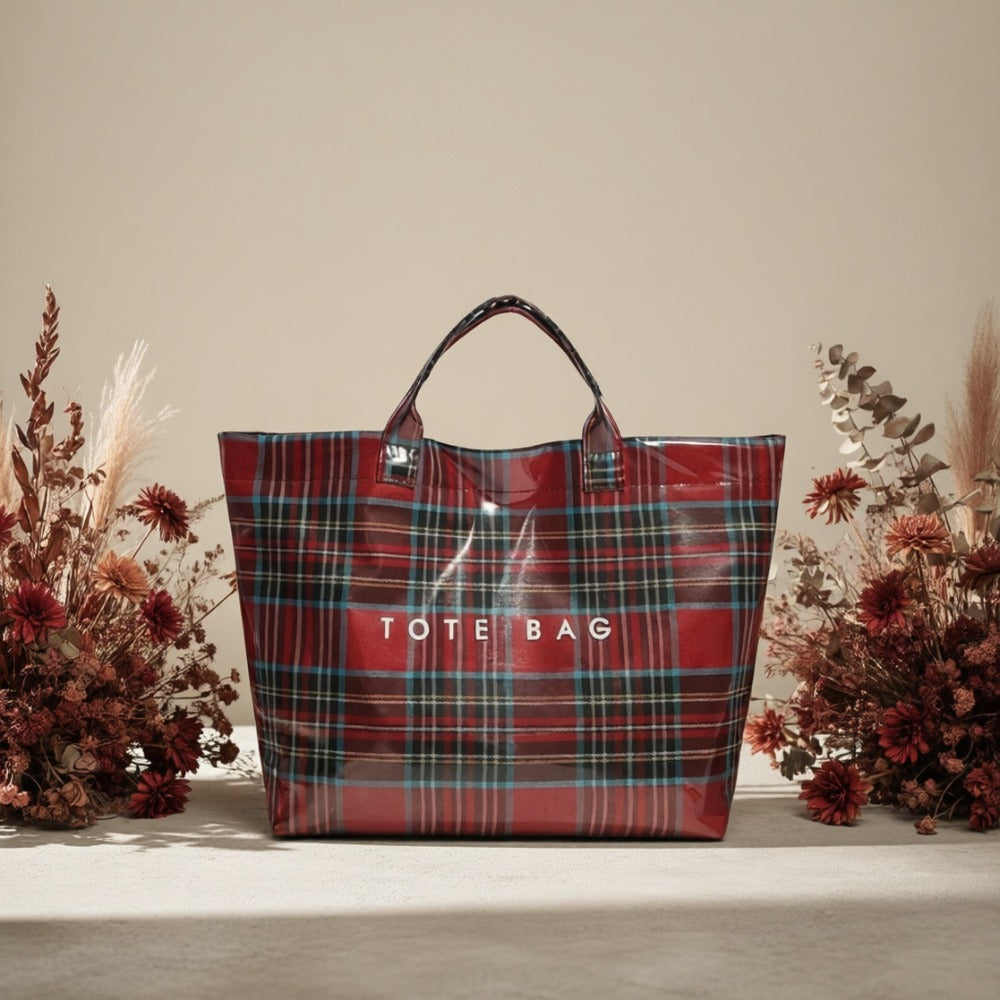 Tote Bag for Women – PVC, Christmas Plaid Pvc Zipper Holiday – detail view 9