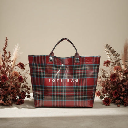 Tote Bag for Women – PVC, Christmas Plaid Pvc Zipper Holiday – detail view 9