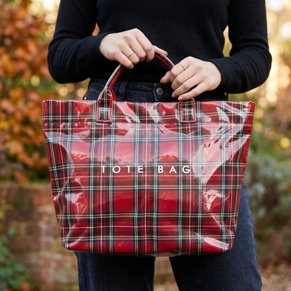 Tote Bag for Women – PVC, Christmas Plaid Pvc Zipper Holiday – detail view 10