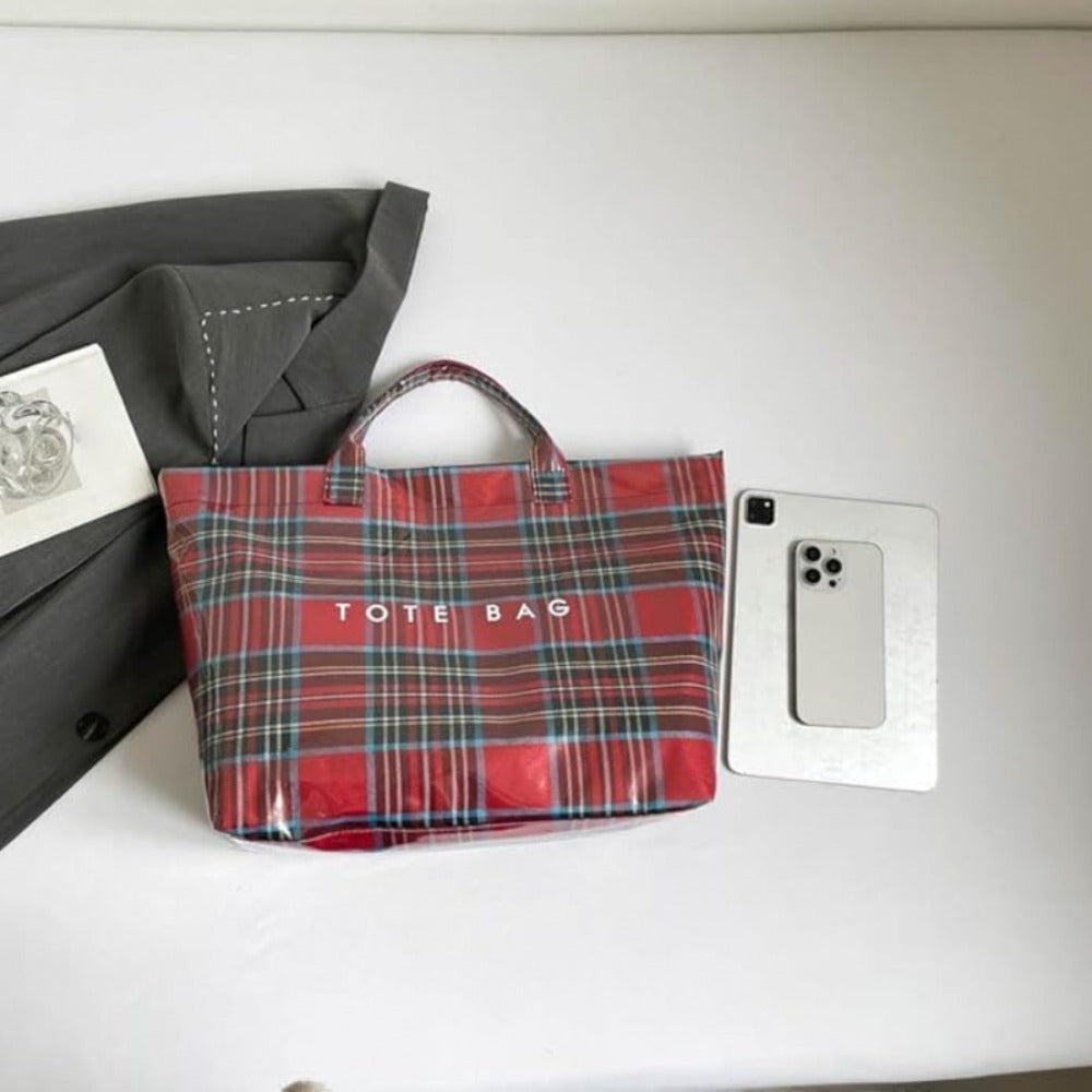 Tote Bag for Women – PVC, Christmas Plaid Pvc Zipper Holiday – detail view 5