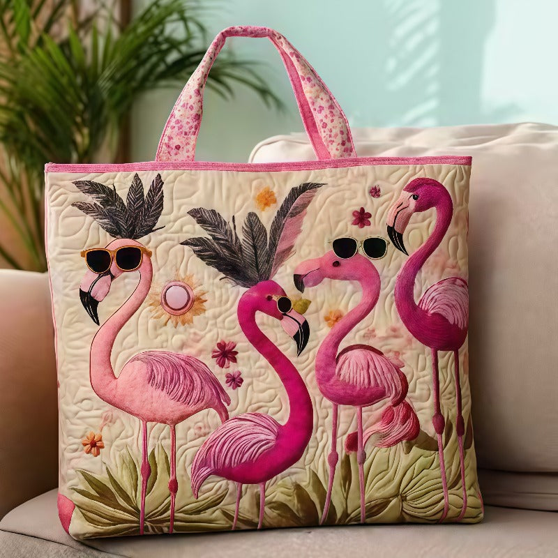 Tote Bag for Women – Quilted, Flamingo Tropical Summer Quilted Applique – detail view 16