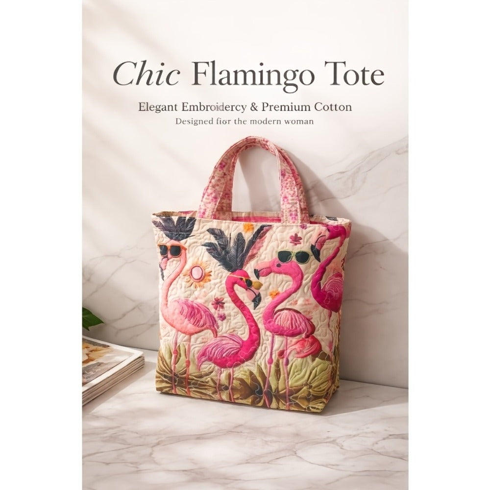 Tote Bag for Women – Quilted, Flamingo Tropical Summer Quilted Applique – detail view 10