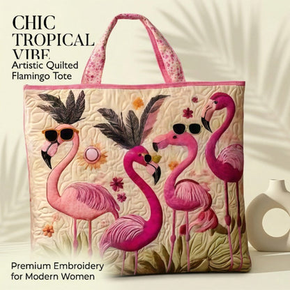 Tote Bag for Women – Quilted, Flamingo Tropical Summer Quilted Applique – detail view 11
