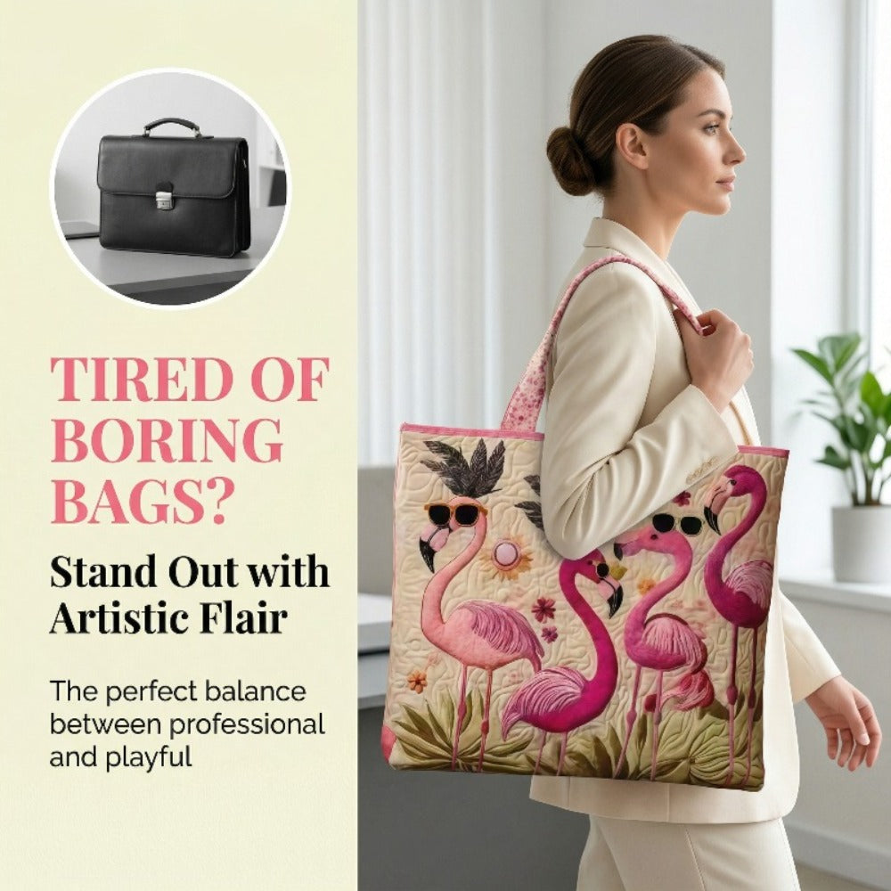 Tote Bag for Women – Quilted, Flamingo Tropical Summer Quilted Applique – detail view 6