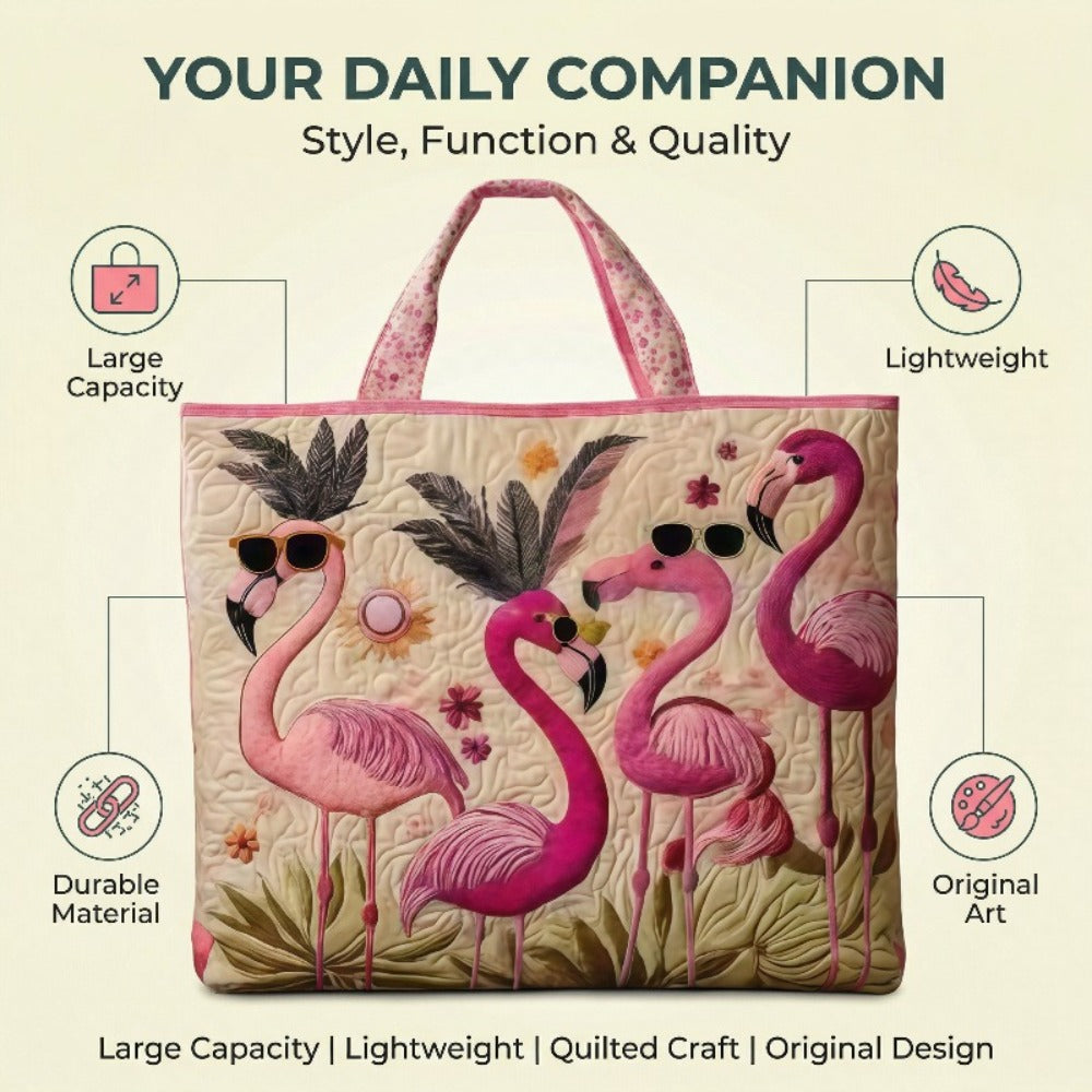 Tote Bag for Women – Quilted, Flamingo Tropical Summer Quilted Applique – detail view 7