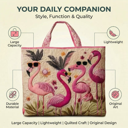 Tote Bag for Women – Quilted, Flamingo Tropical Summer Quilted Applique – detail view 7