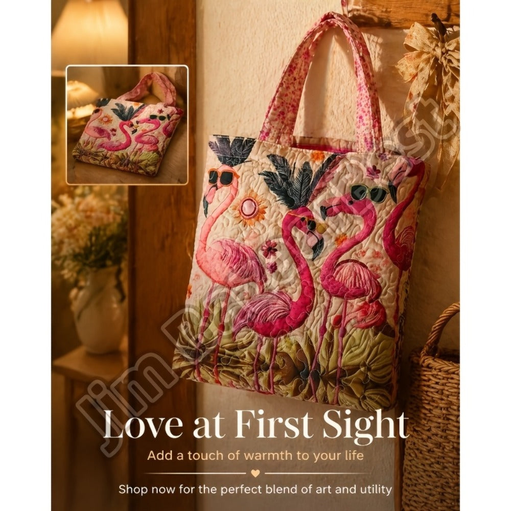 Tote Bag for Women – Quilted, Flamingo Tropical Summer Quilted Applique – detail view 8