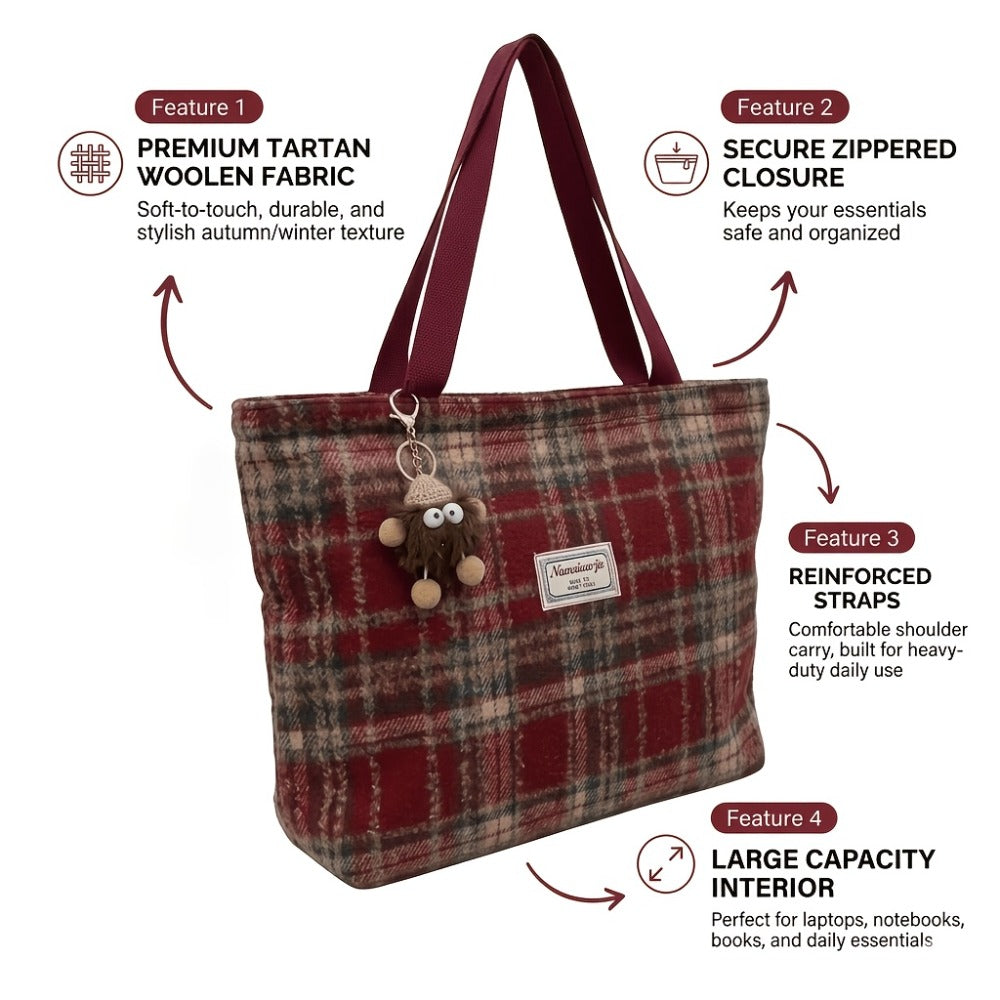 Tote Bag for Women – for Travel & Everyday Use, Checkered Medium Casual Campus Sweet – alternate view