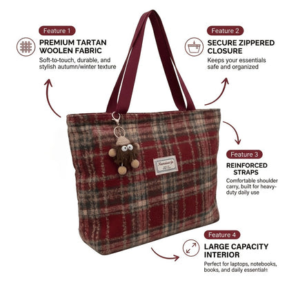 Tote Bag for Women – for Travel & Everyday Use, Checkered Medium Casual Campus Sweet – alternate view