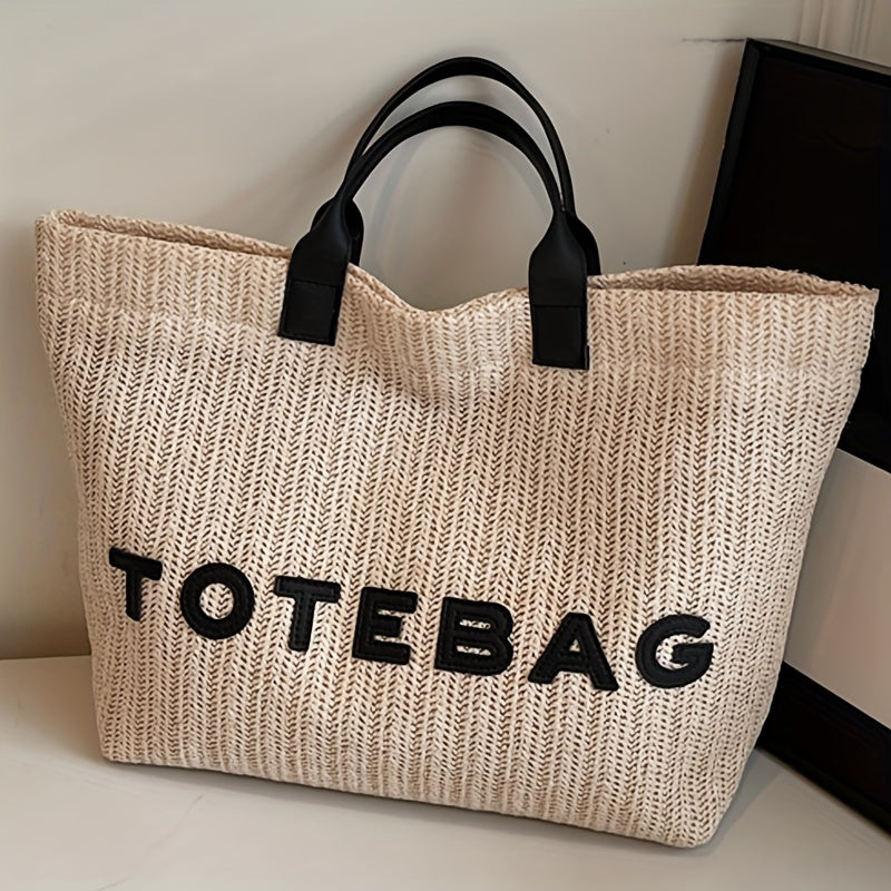 Tote Bag for Women – for Travel & Work, Woven Vacation Beach Mixed Color – alternate view