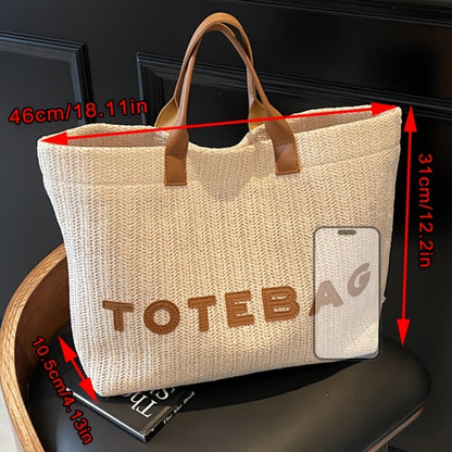 Tote Bag for Women – for Travel & Work, Woven Vacation Beach Mixed Color – detail view 4
