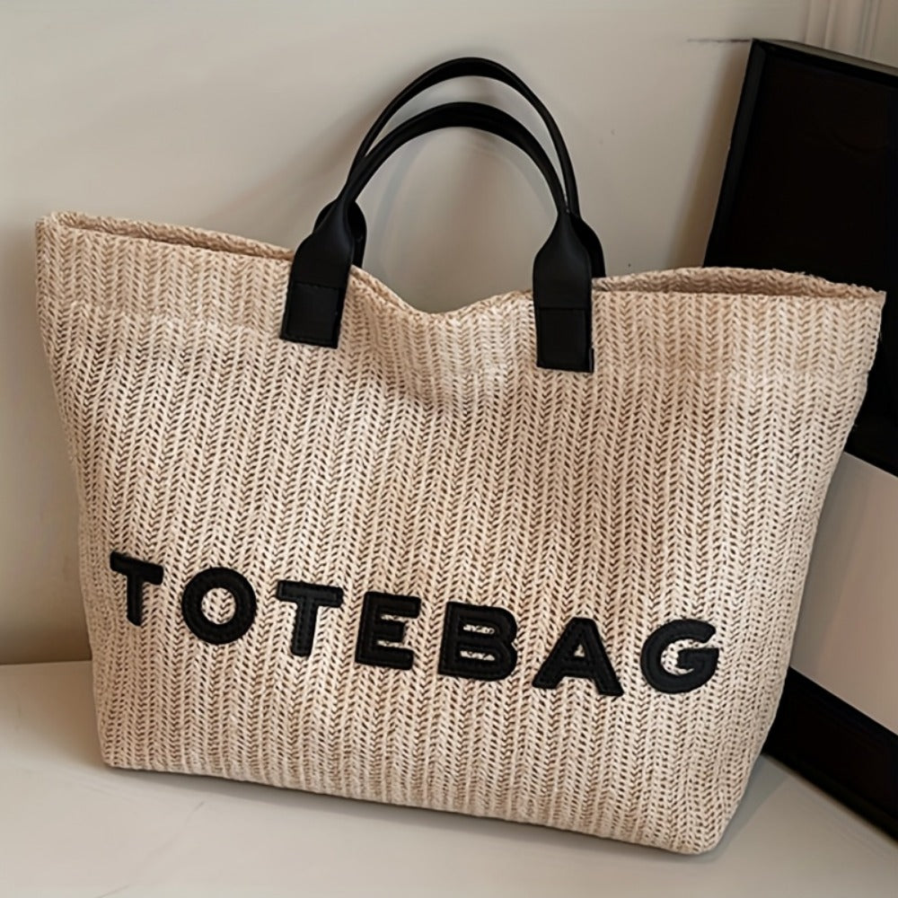 Tote Bag for Women – for Travel & Work, Woven Vacation Beach Mixed Color – detail view 5