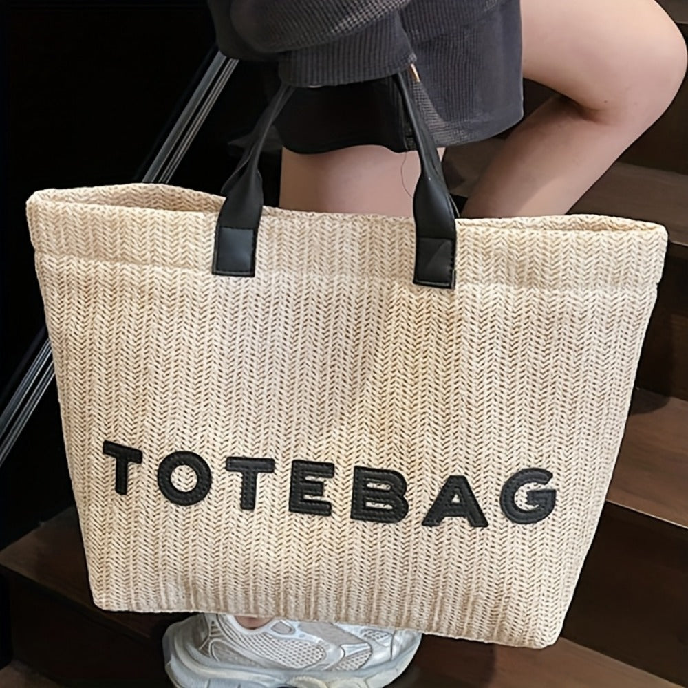 Tote Bag for Women – for Travel & Work, Woven Vacation Beach Mixed Color – detail view 10