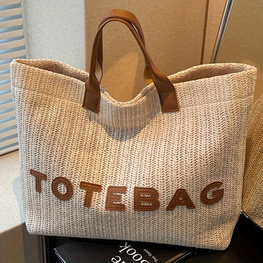 Tote Bag for Women – for Travel & Work, Woven Vacation Beach Mixed Color – front view