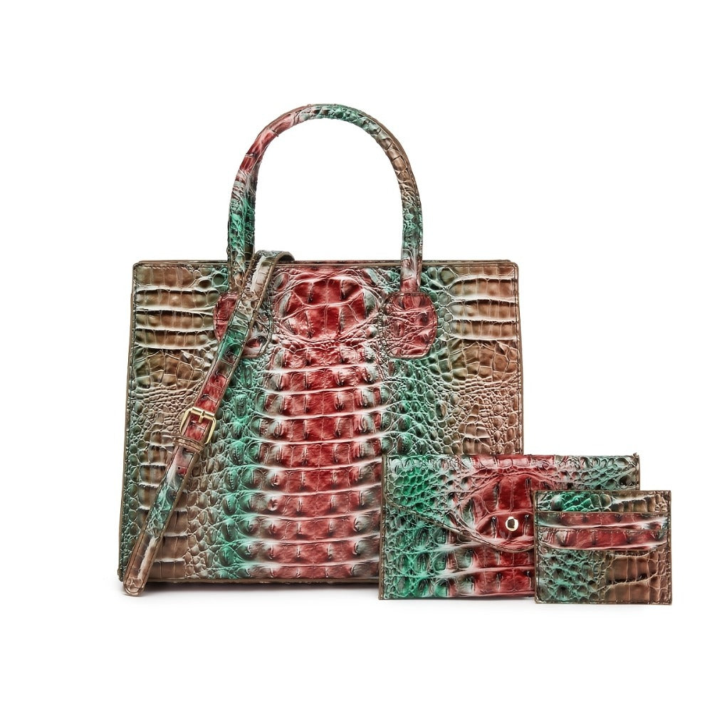 Women's Wallet – 3-Piece, Piece Crocodile Pattern Set Clutch – detail view 18