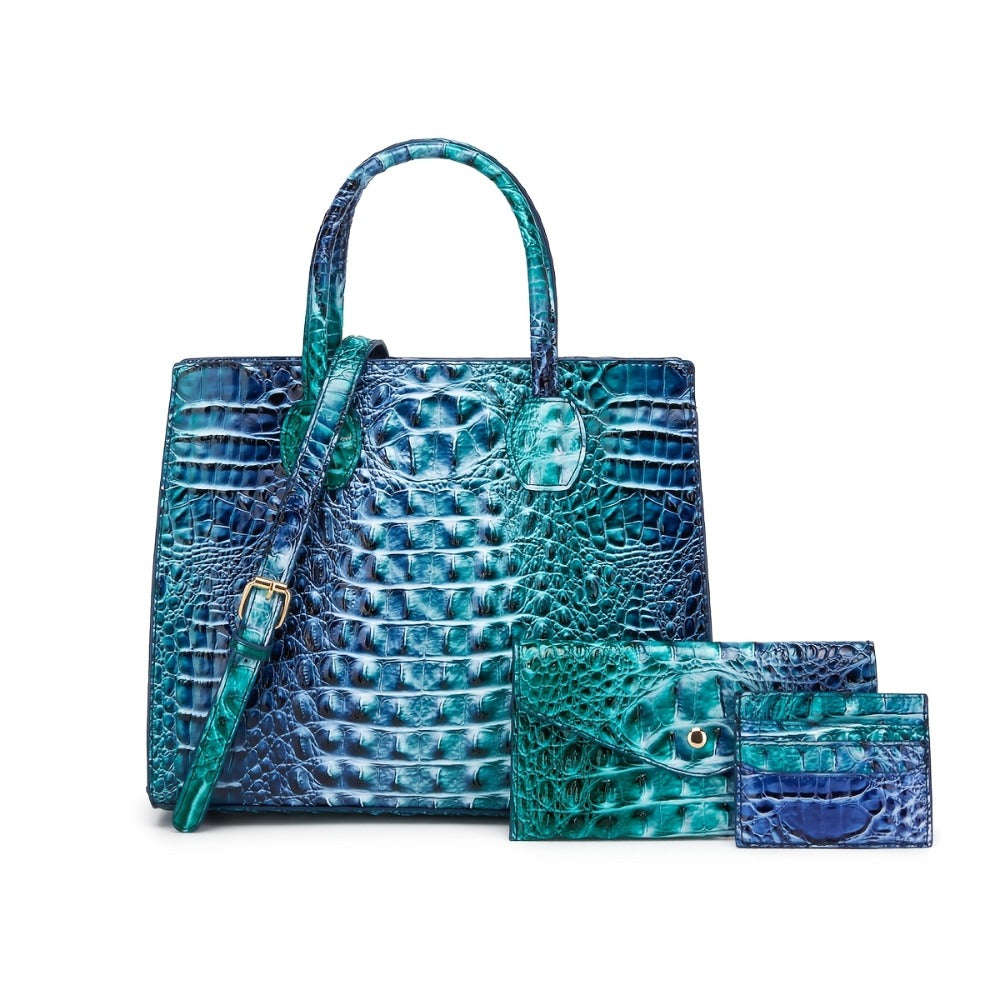 Women's Wallet – 3-Piece, Piece Crocodile Pattern Set Clutch – detail view 6
