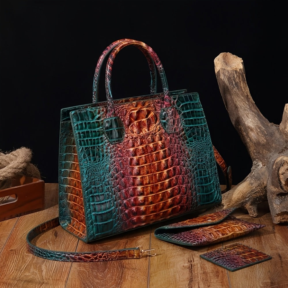 Women's Wallet – 3-Piece, Piece Crocodile Pattern Set Clutch – alternate view