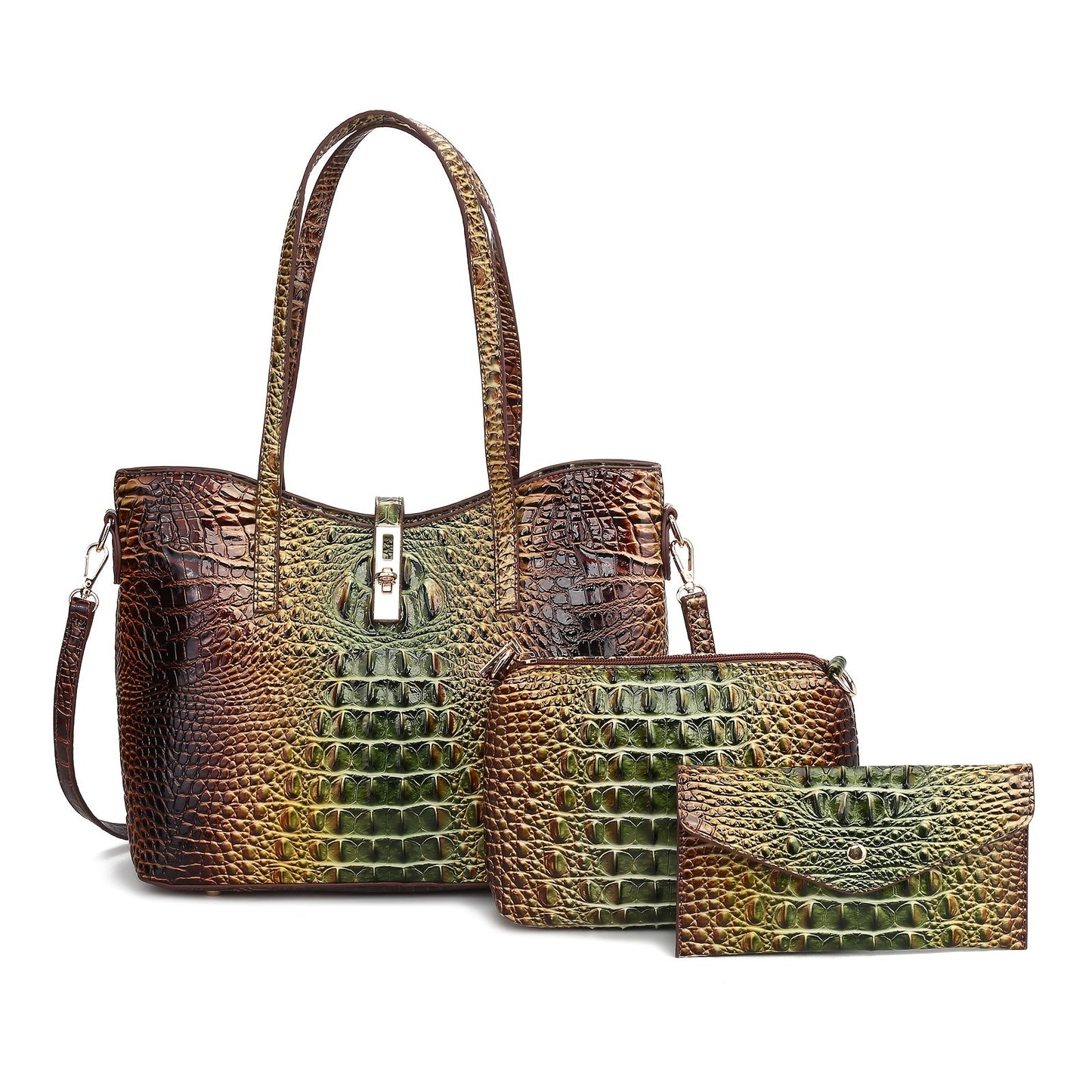 Women's Wallet – 3-Piece, Piece Faux Leather Set Crocodile – front view - product view 23