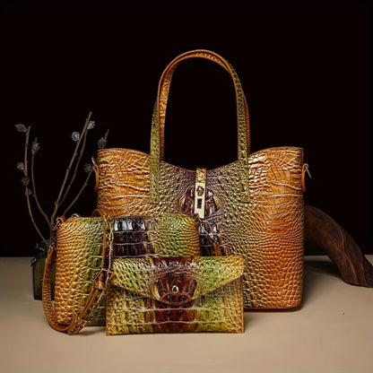 Women's Wallet – 3-Piece, Piece Faux Leather Set Crocodile – detail view 13