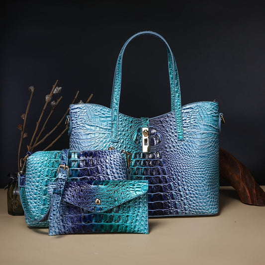 Women's Wallet – 3-Piece, Piece Faux Leather Set Crocodile – front view