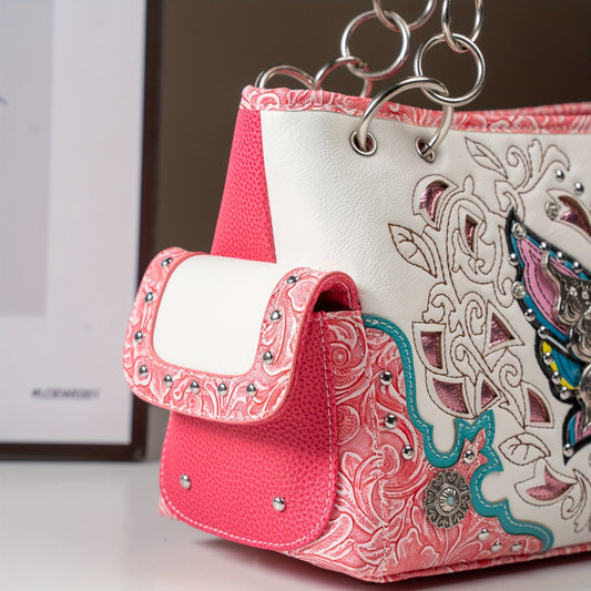 Women's Wallet – Adjustable Strap, Western Style Rhinestone Butterfly Flower – alternate view