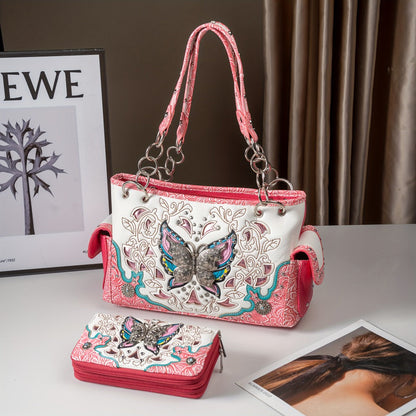 Women's Wallet – Adjustable Strap, Western Style Rhinestone Butterfly Flower – detail view 7