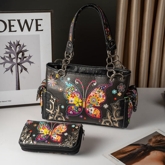 Women's Wallet – Butterfly Floral Western Set Phone – front view