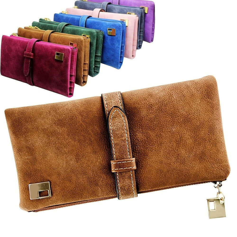 Women's Wallet – Frosted Long Clutch Retro Buckle – front view