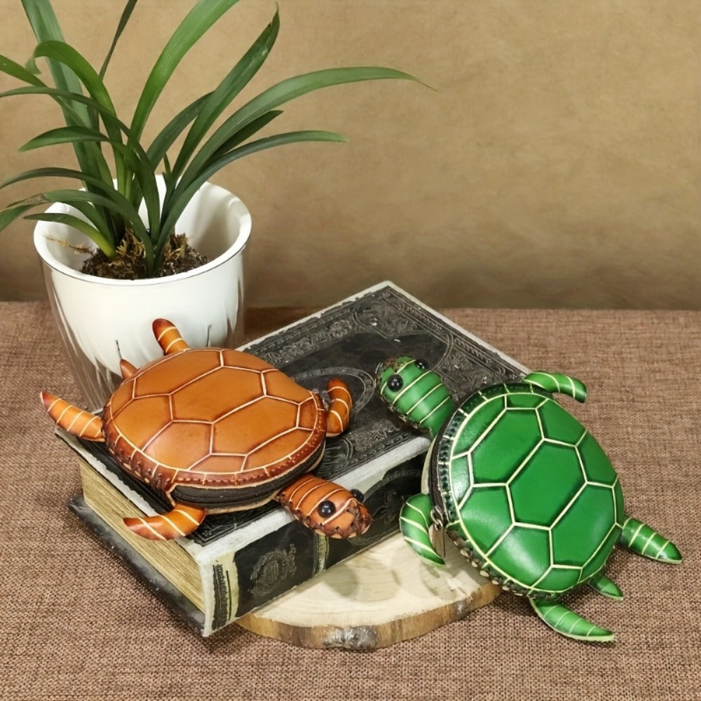 Women's Wallet – Handcrafted Retro Turtle Coin In – front view