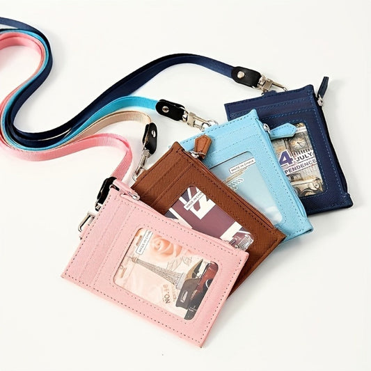 Women's Wallet – Lanyard Card Holder Faux Leather – front view