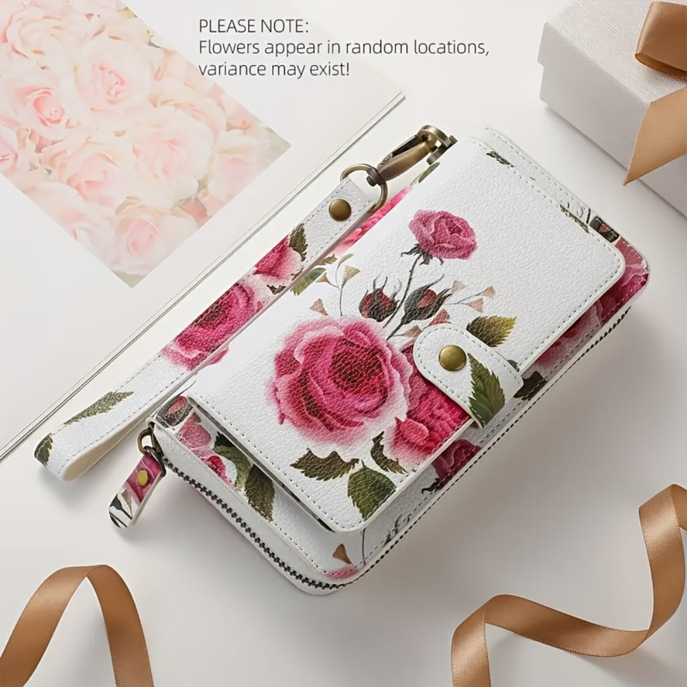 Women's Wallet – Large Capacity, Floral Faux Leather Zipper Large – detail view 9