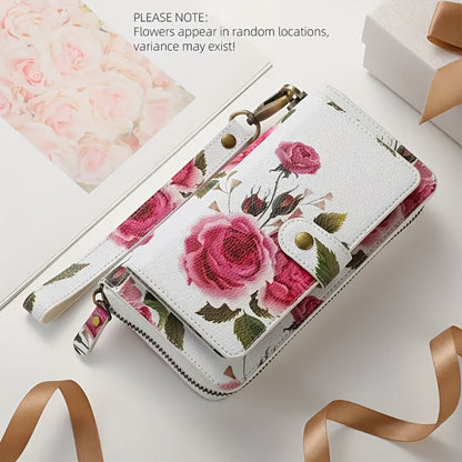 Women's Wallet – Large Capacity, Floral Faux Leather Zipper Large – detail view 9
