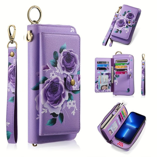 Women's Wallet – Large Capacity, Floral Faux Leather Zipper Large – alternate view